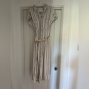 Striped Button-Down Dress with Belt